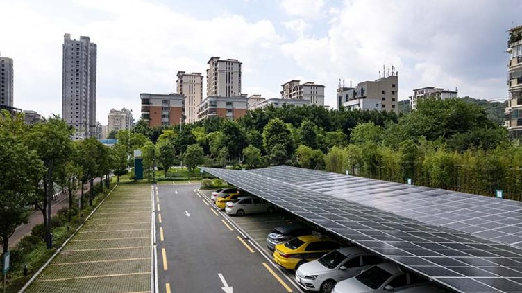 Car parking with installed solar panel