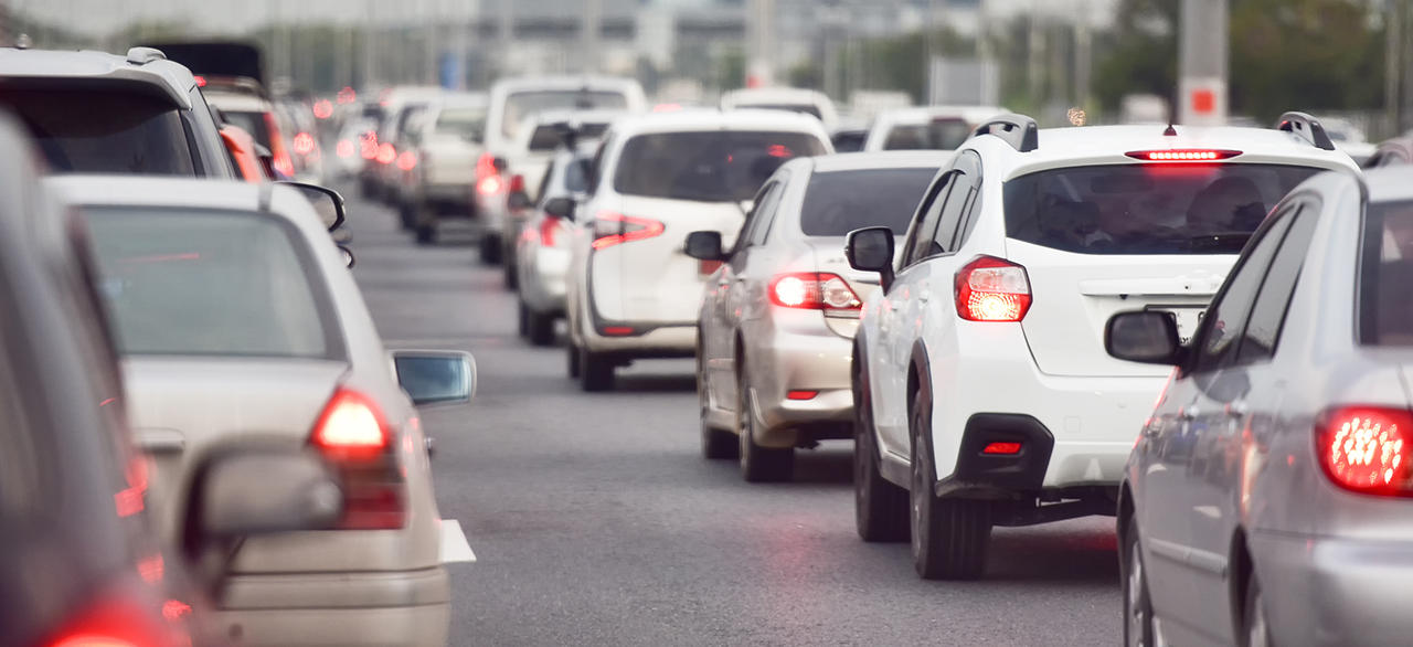 Traffic jam at road