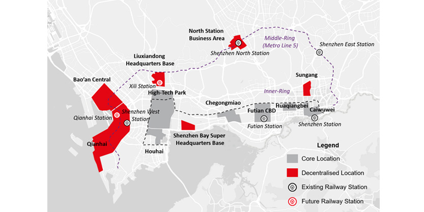 Distribution of Shenzhen core and decentralised location