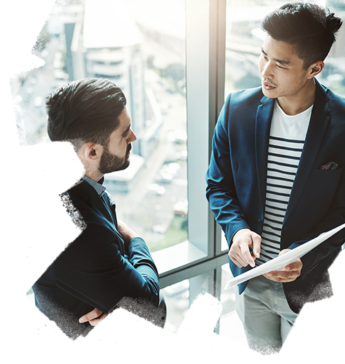 Employee using tablet to discuss his work with manager