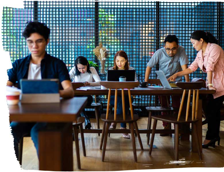 Corporate workers working in a leased office