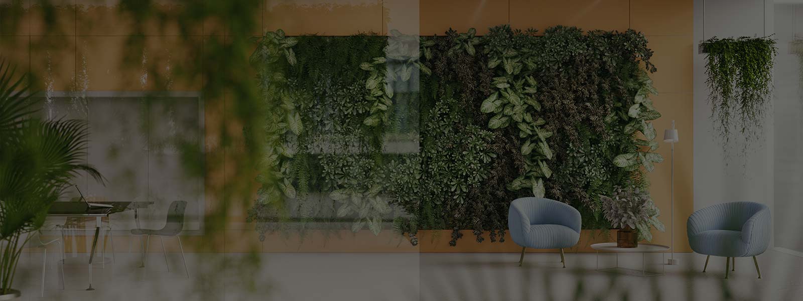 3D render of a green modern office lobby