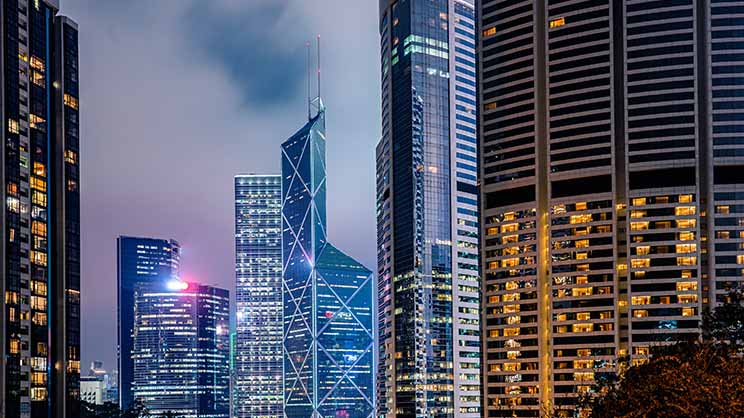 Night downtown cityscape of Hong Kong