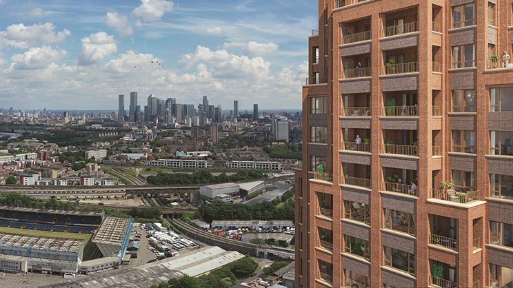 Multiple buildings are in top angle view