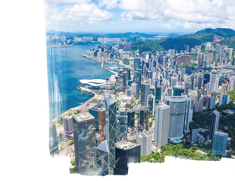 Aerial view of a Hong Kong city.