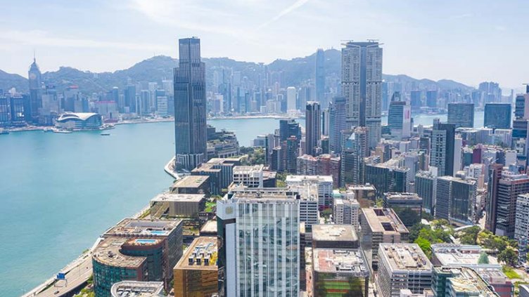 Aerial view of a City on shore