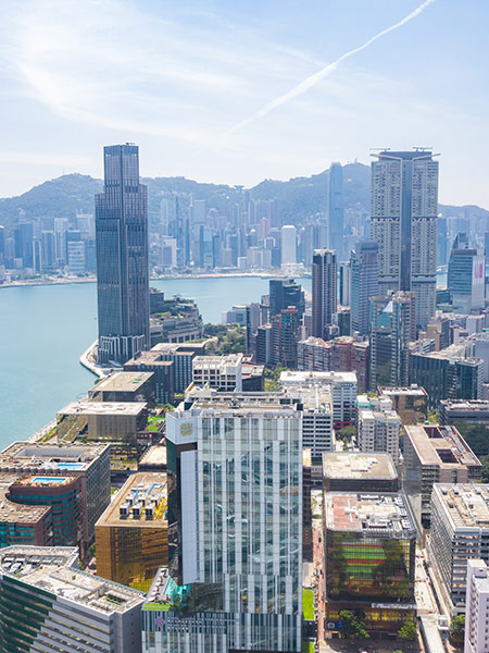 Aerial view of a city on the river bank