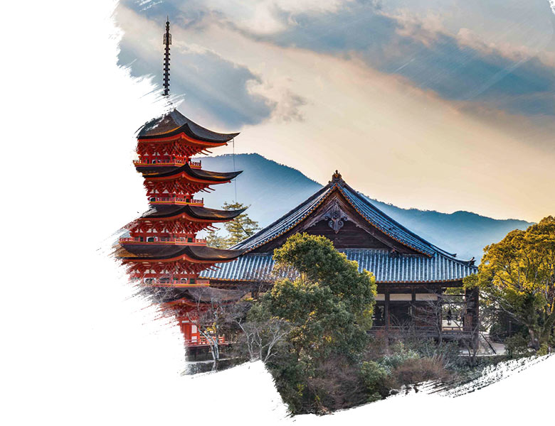 Beautiful view of pagoda under white and blue sky