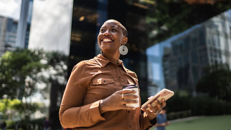 Smiling lady taking break from work