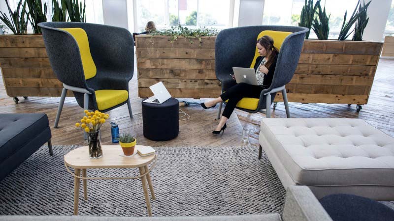 Female employee working in a flexible work space