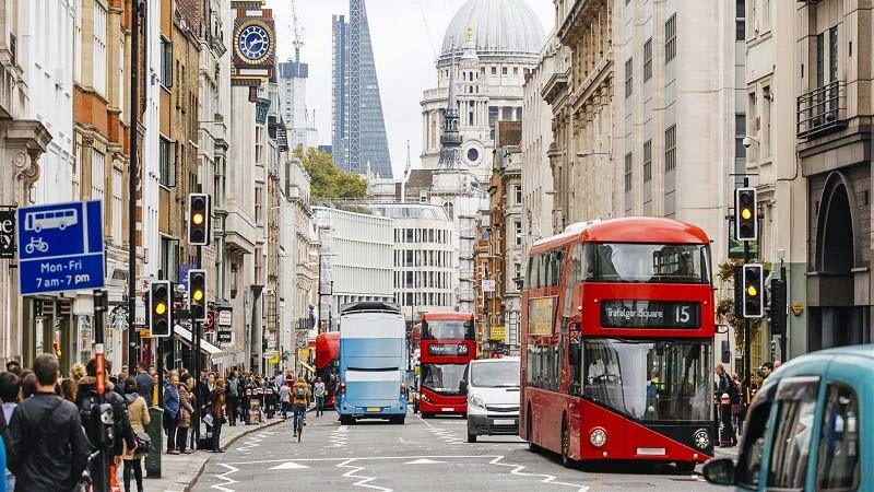 Buses on the streets of london city