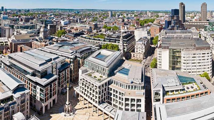 View of buildings from top in a smart city